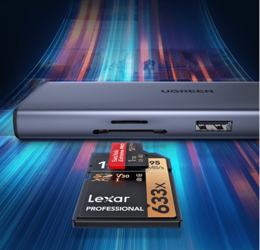 Bộ chuyển đổi Type C ra 2 cổng HDMI 4k@60Hz, cổng PD, 2 cổng USB3.0, đầu đọc thẻ SD/TF và cổng RJ45