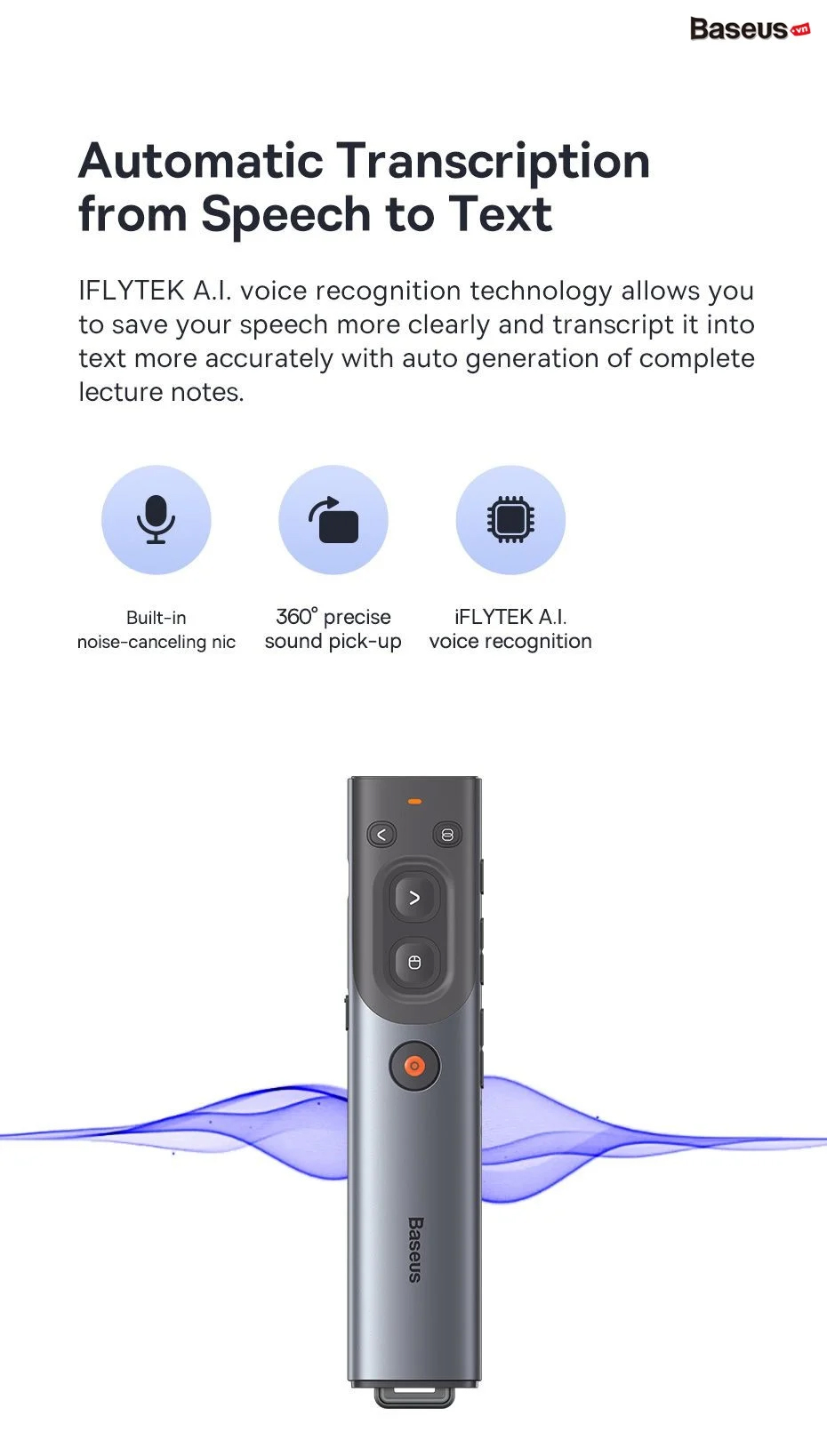 BÚT TRÌNH CHIẾU BASEUS ORANGE DOT AI WIRELESS PRESENTER