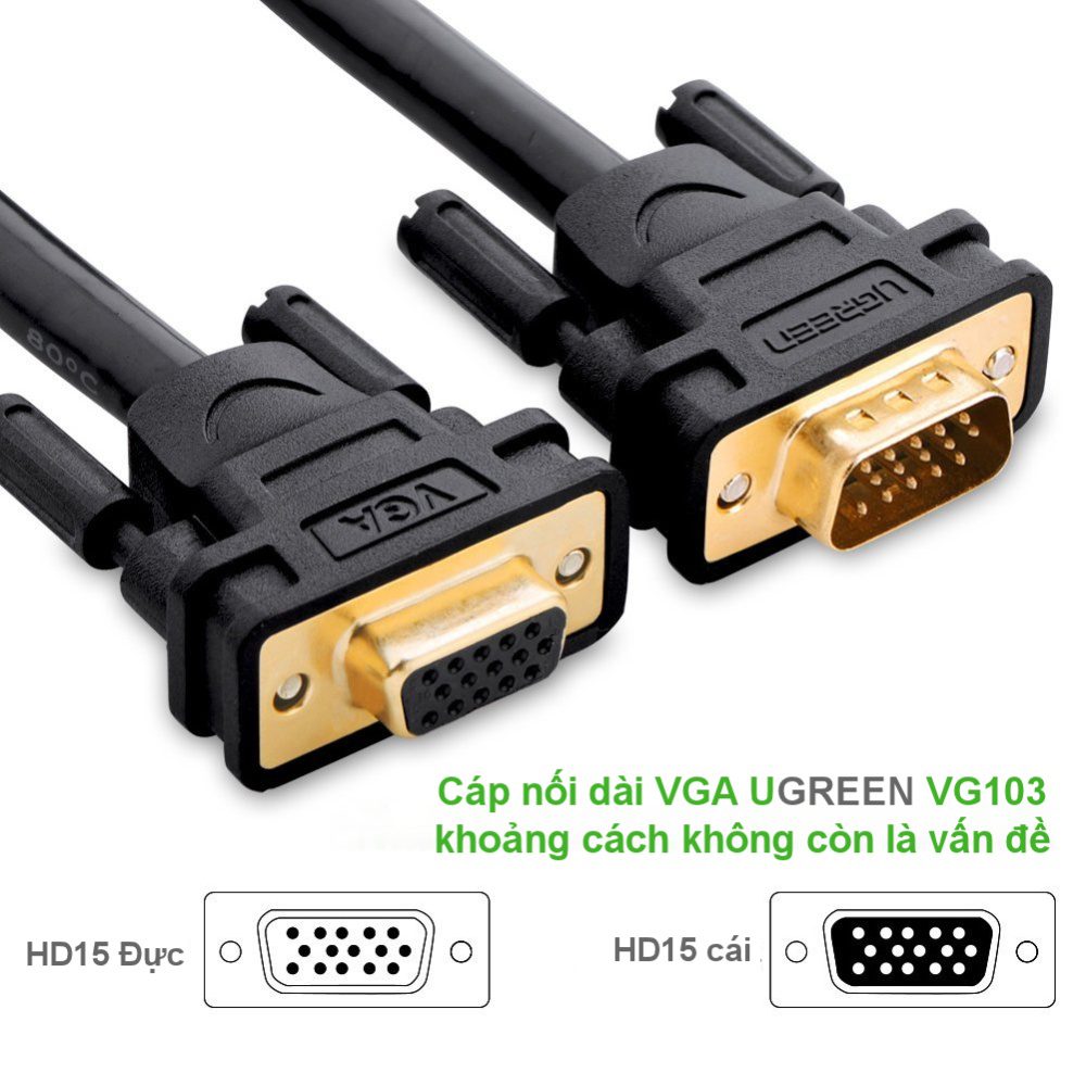 Dây nối dài VGA đực sang cái 3+6 OD8.0MM dài 3m UGREEN VG103 11615