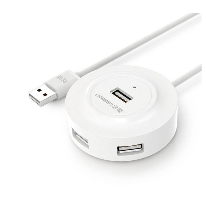 Hub USB Ugreen chia 1 cổng USB2.0 ra 4 cổng USB tốc độ cao CR106 20270 Màu Trắng Dài 1m