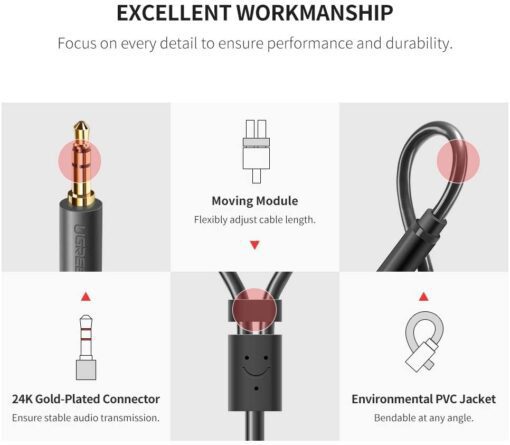 Cáp âm thanh chuyển jack 3.5mm sang 2 đầu hoa sen RCA dài 20CM UGREEN AV109 10547 (màu đen)