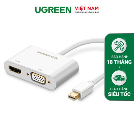 Cáp chuyển Mini DisplayPort sang HDMI và VGA UGREEN MD115 20421 Trắng-Bạc