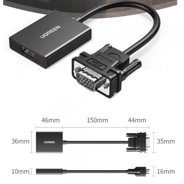 Bộ chuyển đổi VGA sang HDMI Ugreen 50945 hỗ trợ 1080P@60Hz