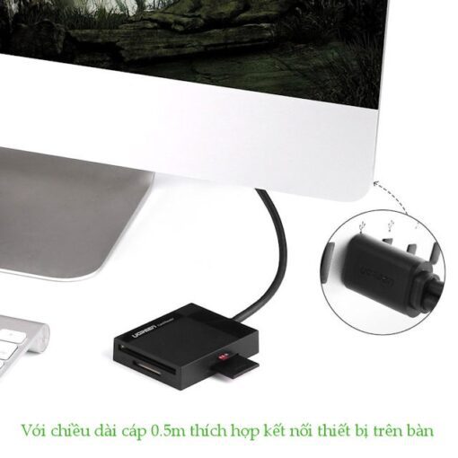 Đầu đọc thẻ Ugreen CR125 30333 đầu vào USB 3.0 siêu nhanh Dài 0.5m