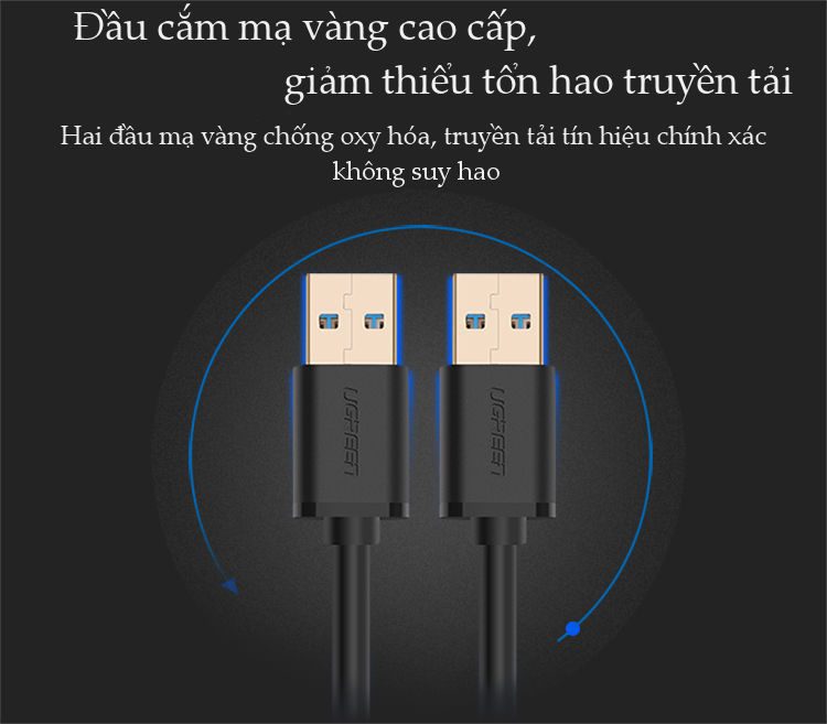 Cáp USB 2 đầu đực 3.0, mạ vàng dài 2m UGREEN US128 10371