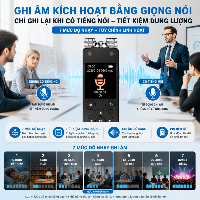 Máy Ghi Âm QJ400 Cao Cấp – 3072Kbps, Bluetooth 5.2, Ghi Âm Siêu Nét