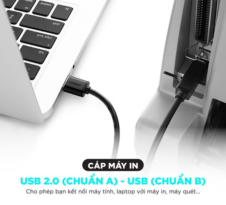 Dây cáp máy in Ugreen US135 10350 chuyển từ USB-A sang USB-B Dài 1.5m