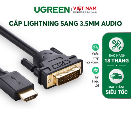 Cáp HDMI sang DVI-D 24+1 dây tròn và dây dẹt dài 3m UGREEN HD106 10136