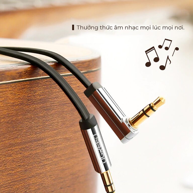 Dây Audio 3.5mm dẹt 1 đầu vuông 90 độ TPE UGREEN AV119 10599 Màu Đen Dài 2m