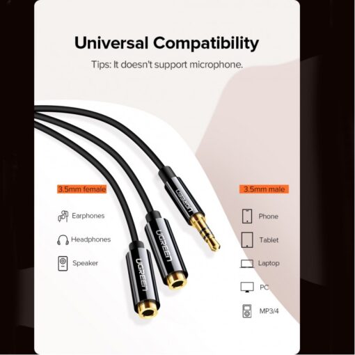 Cáp chia 3.5mm 1 ra 2 cổng tai nghe UGREEN AV123 10739 Đầu nhựa, Trắng