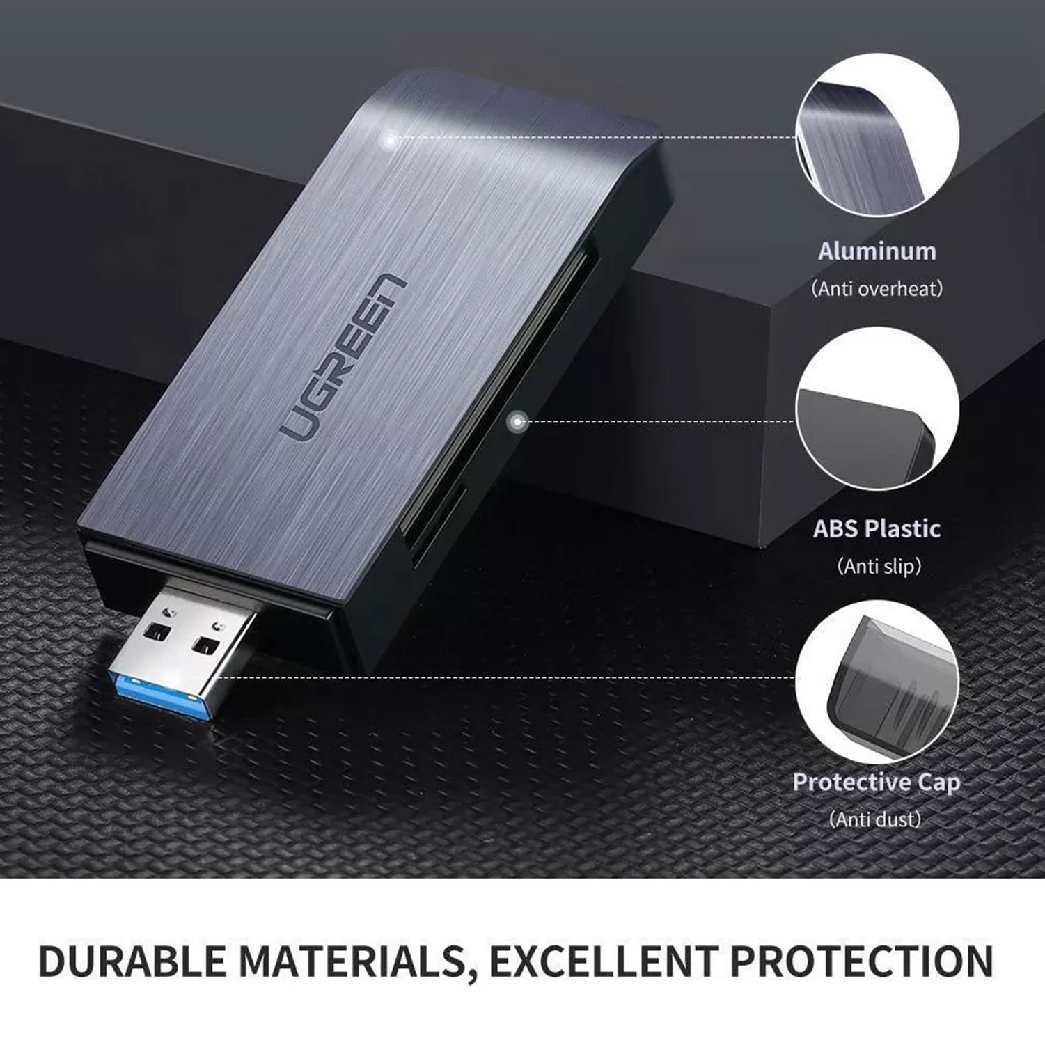 Đầu đọc thẻ USB 3.0 hỗ trợ SD/TF/CF/MS chính hãng Ugreen 50541 cao cấp
