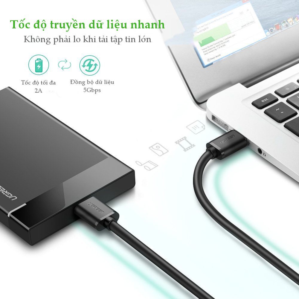 Dây cáp USB 3.0 sang Micro B dài 2m UGREEN US130 10843
