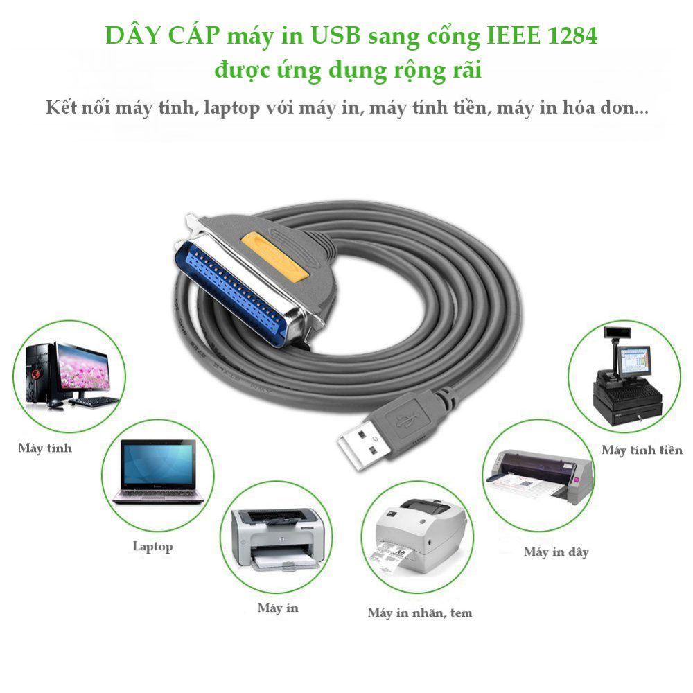 Dây cáp máy in USB sang IEEE1284 Parallel dài 2m UGREEN CR124 20225