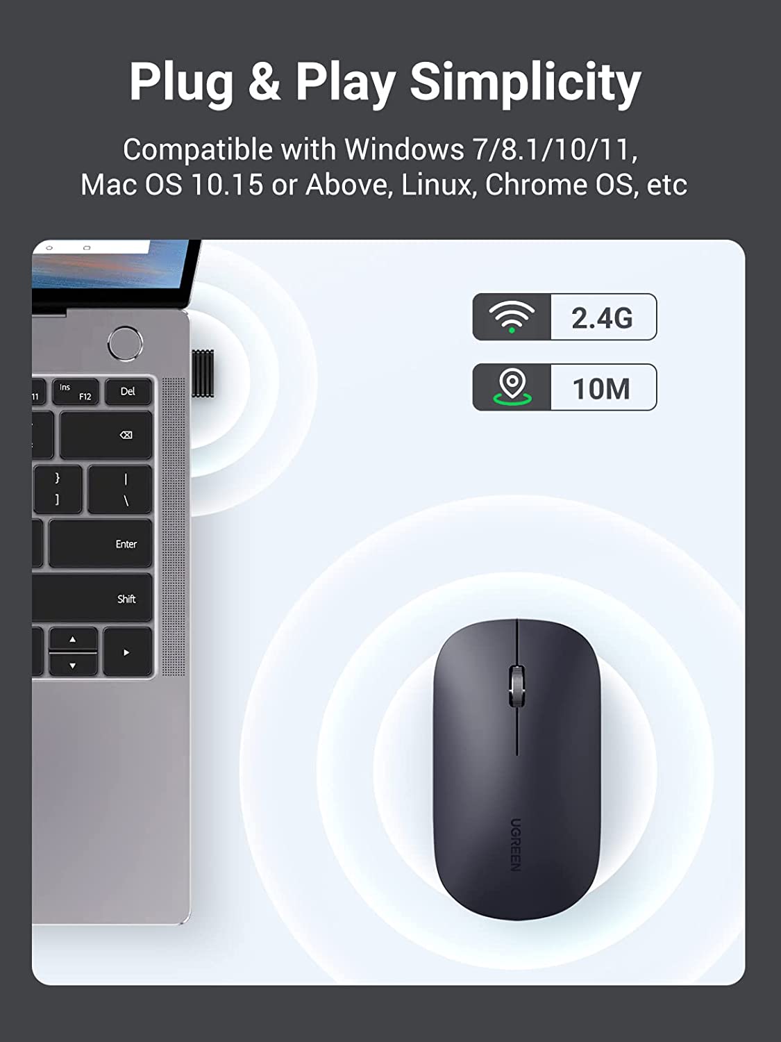 Chuột máy tính không dây Silent Ugreen MU001 90674 Màu xanh ngọc, kết nối qua USB