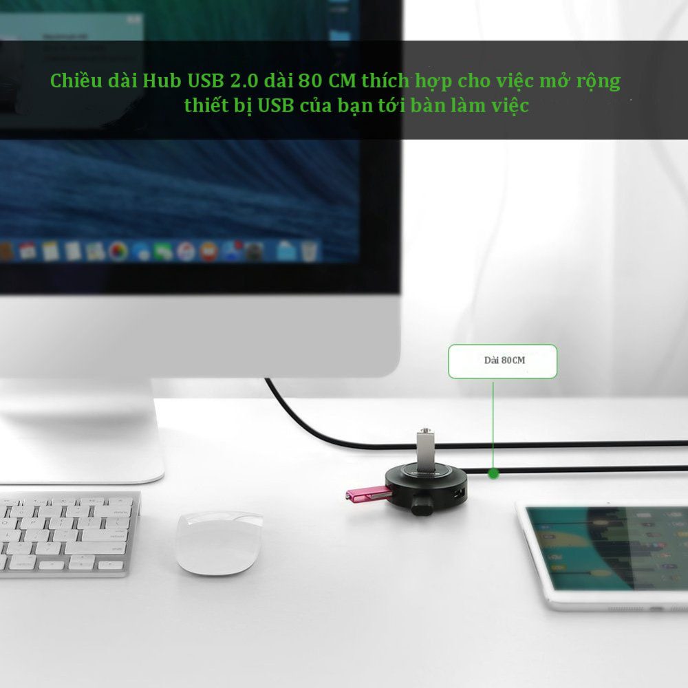 Hub USB Ugreen chia 1 cổng USB2.0 ra 4 cổng USB tốc độ cao CR106 20270 Màu Trắng Dài 1m