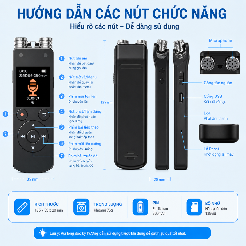 Máy Ghi Âm QJ400 Cao Cấp – 3072Kbps, Bluetooth 5.2, Ghi Âm Siêu Nét