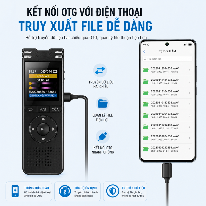 Máy Ghi Âm Q2S – Ghi Âm Siêu Nét 1536Kbps, Pin 50 Giờ, Dễ Dùng