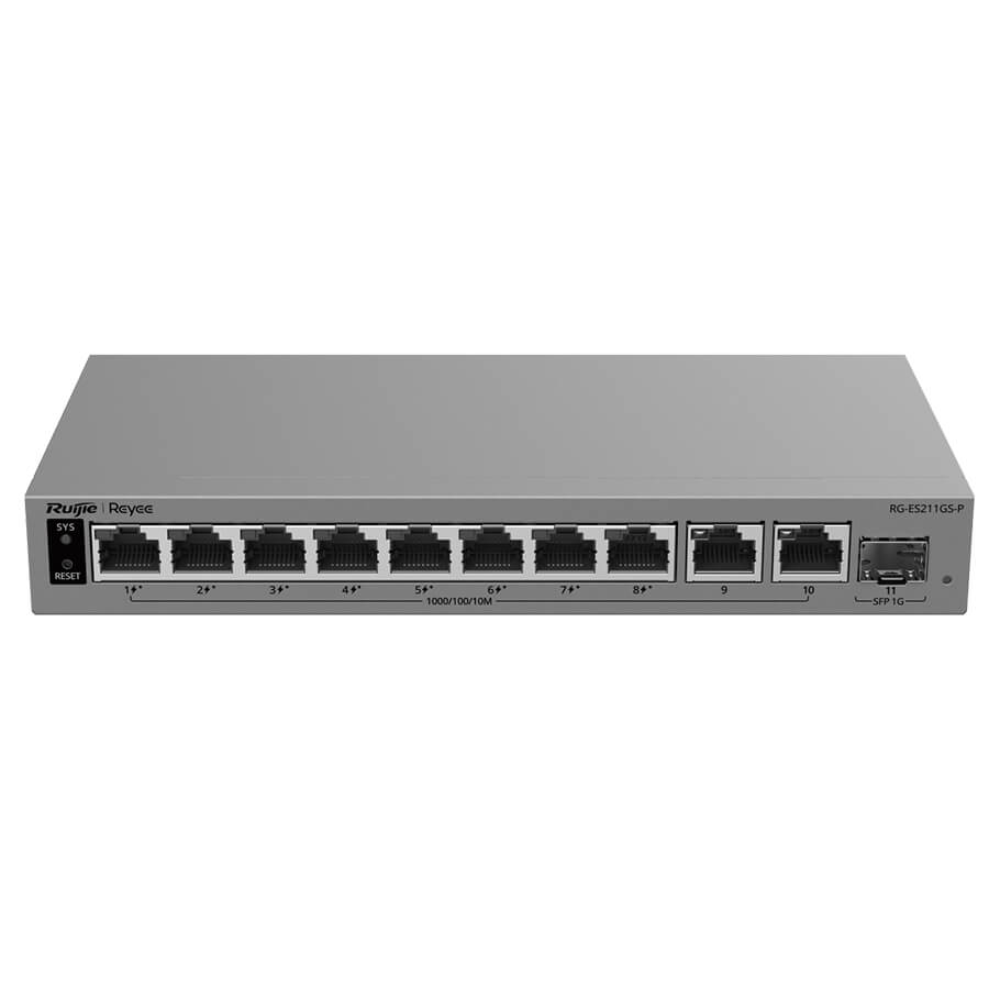Switch PoE Ruijie RG-ES211GS-P (8 PoE Gigabit, 2 uplink Gigabit, 1 SFP, 120W)