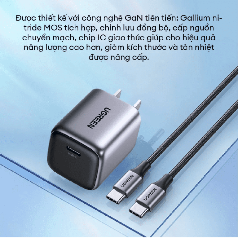 Củ sạc nhanh 30W GaN Ugreen CD319 90901 đen ghi chân dẹt