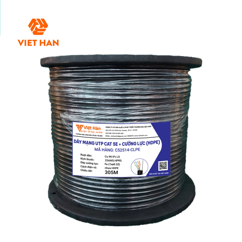 Cáp mạng 305m Việt Hàn CAT.5E UTP 25AWG HDPE + Cường lực