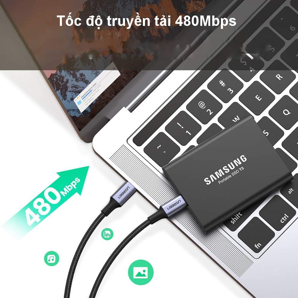 Cáp sạc nhanh 2 đầu Type C sạc nhanh PD100W UGREEN US316 70427 dài 1m