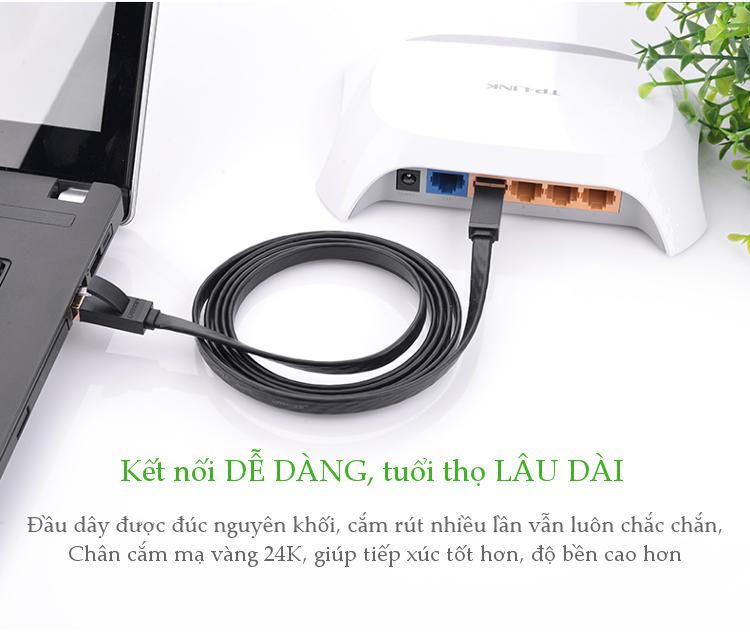 Cáp mạng 2 đầu đúc Cat7 UTP dạng dẹt UGREEN NW106 11261 Màu Đen Dài 2m