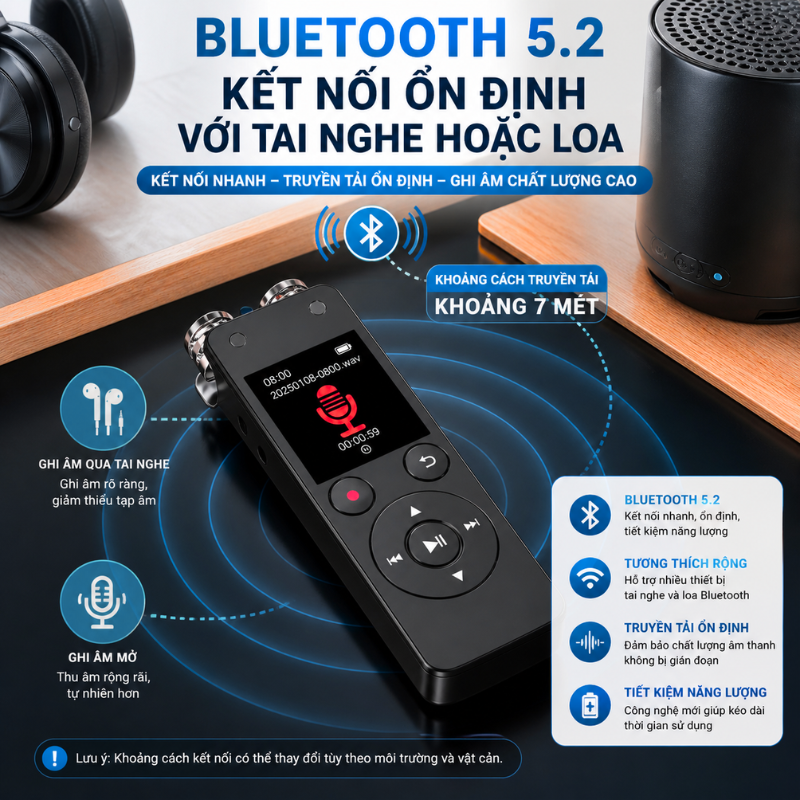 Máy Ghi Âm QJ400 Cao Cấp – 3072Kbps, Bluetooth 5.2, Ghi Âm Siêu Nét