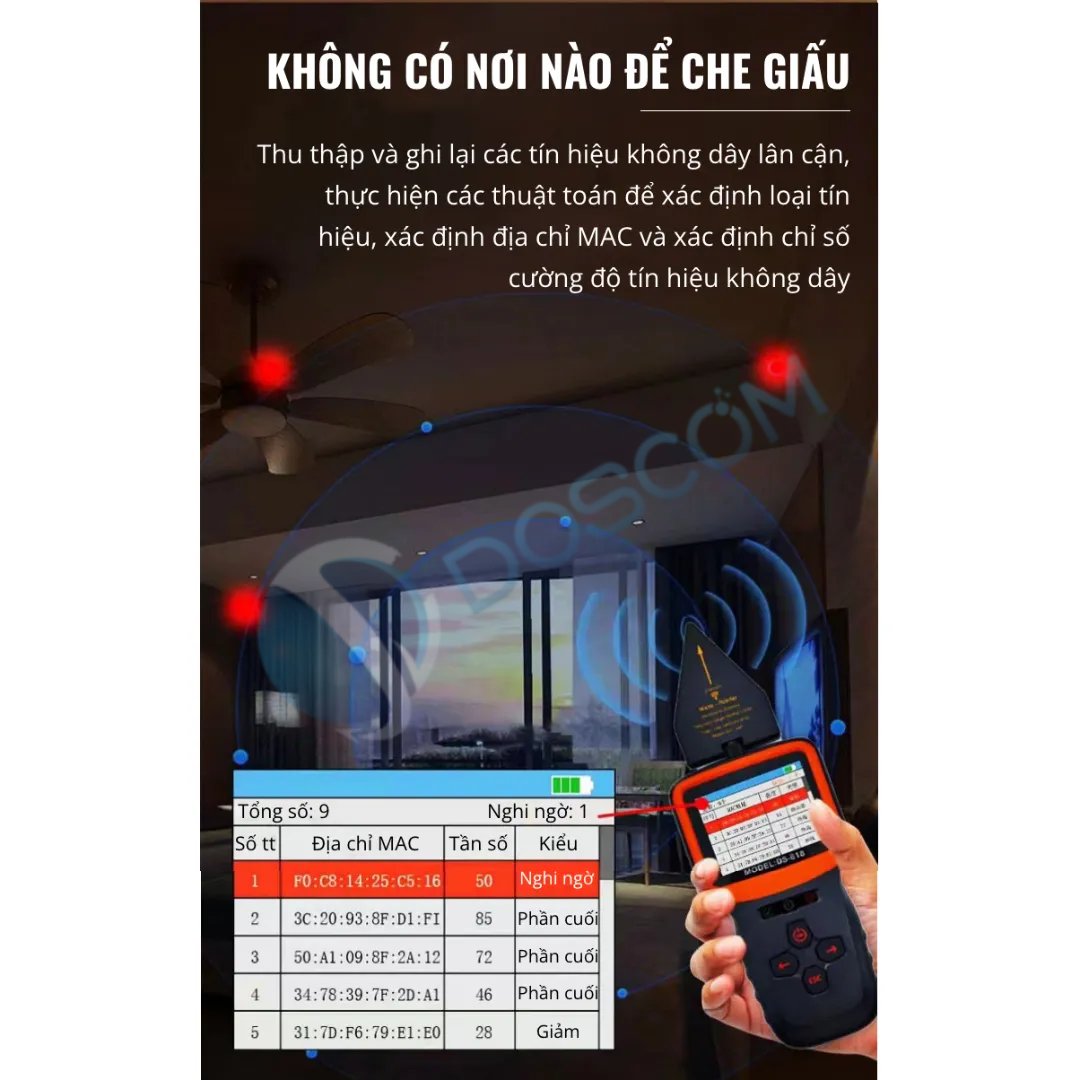 Thiết bị dò sóng Camera siêu nhỏ, định vị, ghi âm DS-818 Chính xác đến 99.99%