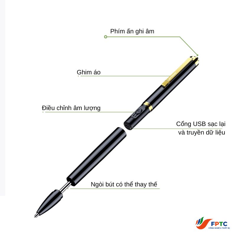 Bút ghi âm Lenovo B628 cao cấp - Ghi âm liên tục 24h - Lọc âm siêu tốt