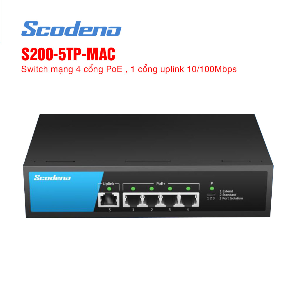 Switch mạng 5 cổng SCODENO S200-5TP-MAC (4 cổng PoE)