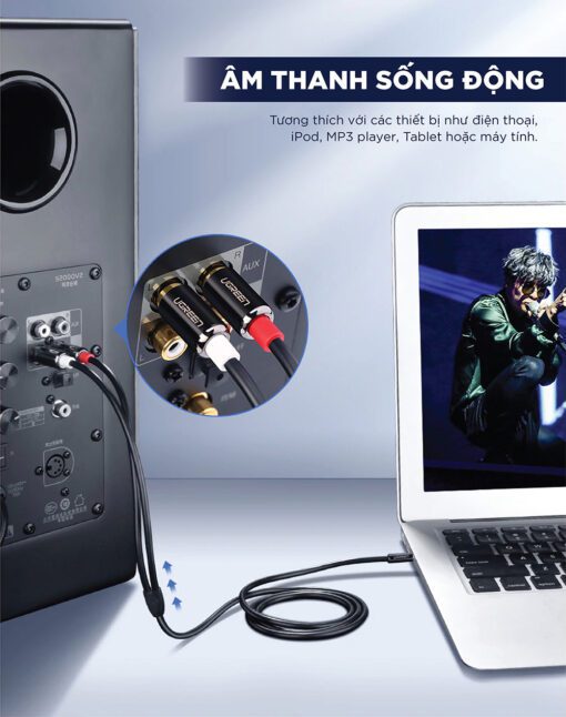 Dây Audio 3.5mm ra 2 đầu RCA (Hoa sen) UGREEN AV116 10584 Dài 2m