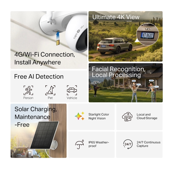 Bộ Camera Wi-Fi/4G Năng Lượng Mặt Trời Tapo C665G KIT 8MP
