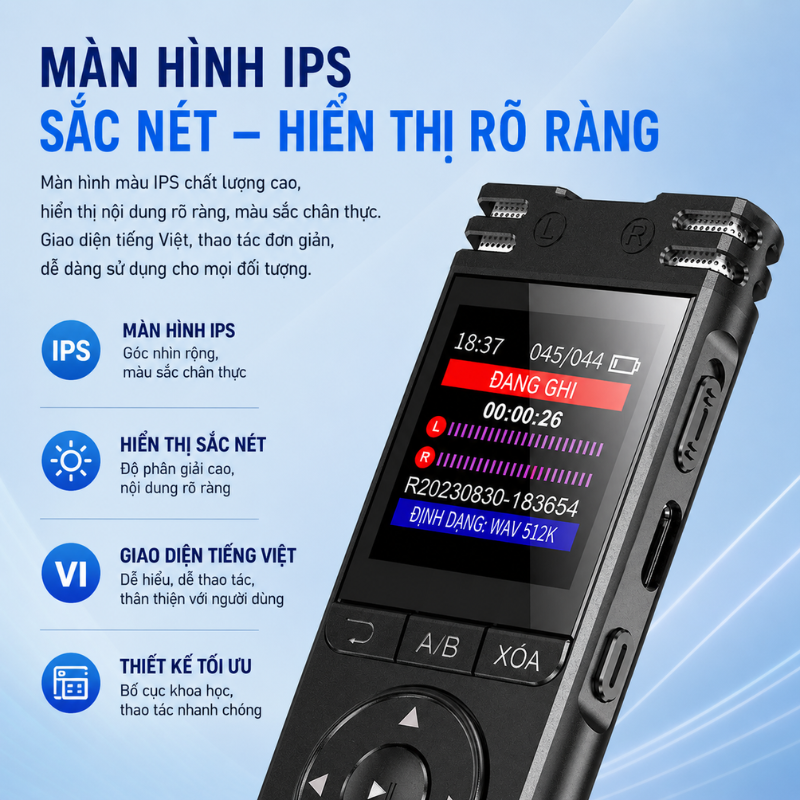 Máy Ghi Âm Q2S – Ghi Âm Siêu Nét 1536Kbps, Pin 50 Giờ, Dễ Dùng