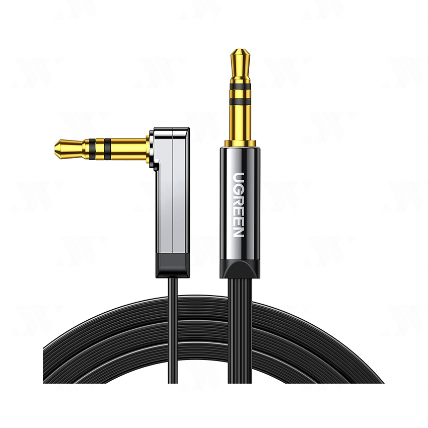 Dây Audio 3.5mm dẹt 1 đầu vuông 90 độ TPE UGREEN AV119 10596 Màu Đen Dài 0.5m