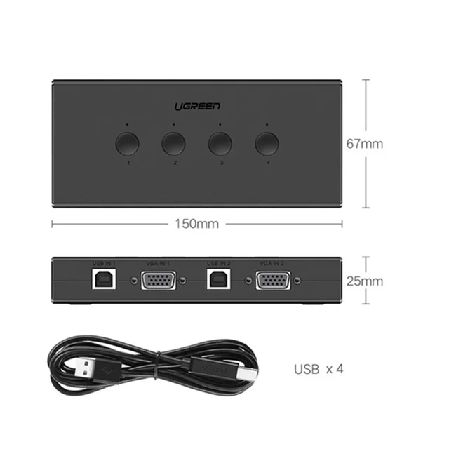 KVM Switch 4 port USB - Thiết bị 4 máy tính dùng 1 màn hình chính hãng Ugreen 50280