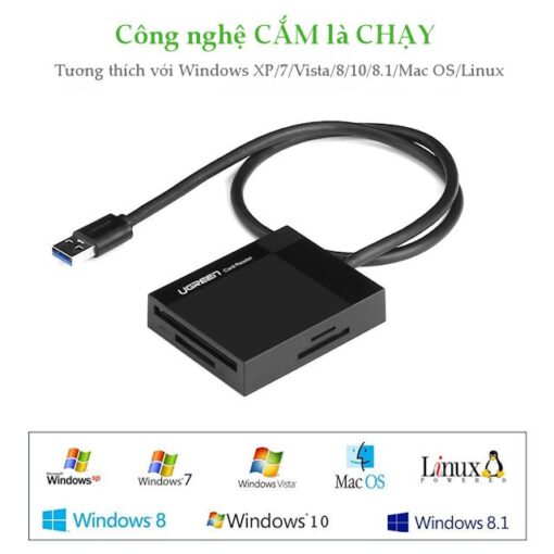 Đầu đọc thẻ Ugreen CR125 30333 đầu vào USB 3.0 siêu nhanh Dài 0.5m