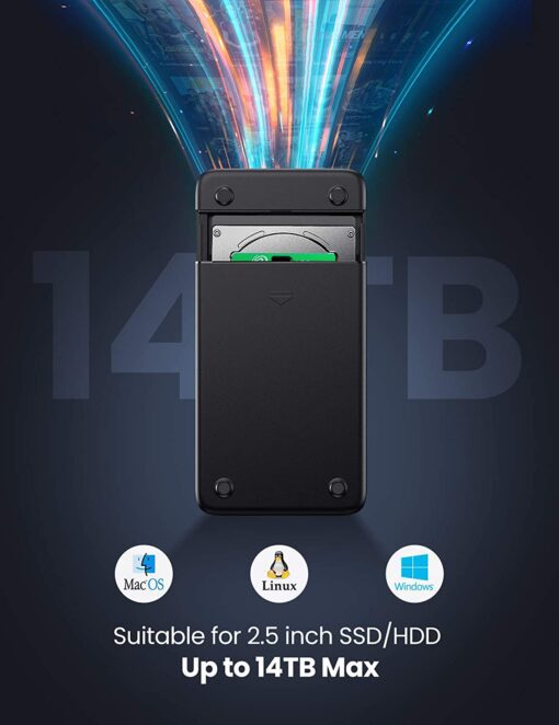 Hộp đựng ổ cứng 2,5inch SATA USB type-C Hỗ trợ 6TB Chính hãng Ugreen 50743 cao cấp
