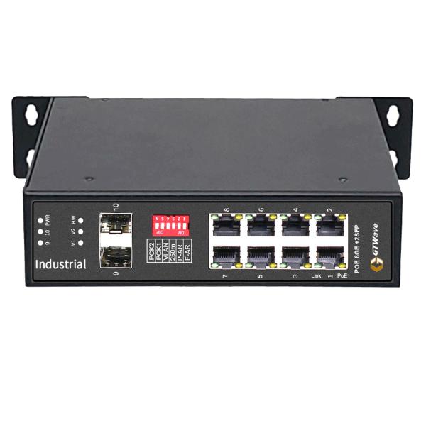 Hub Công Nghiệp 8 cổng POE - 2 Cổng Quang GTWAVE IG8P-2SB