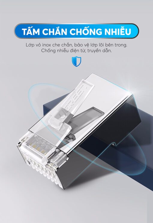 Đầu (hạt) bấm mạng RJ45 cho dây CAT6 bọc inox chống nhiễu UGREEN NW111 20333 10 Chiếc/Hộp