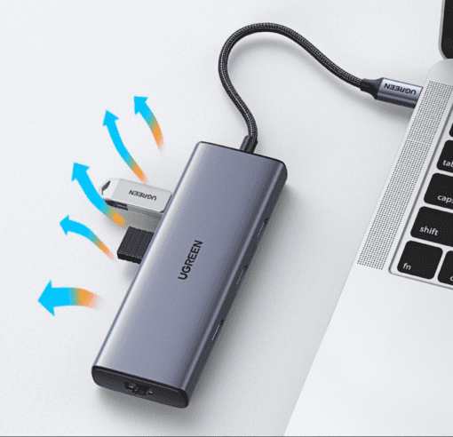 Bộ chuyển đổi Type C ra 2 cổng HDMI 4k@60Hz, cổng PD, 2 cổng USB3.0, đầu đọc thẻ SD/TF và cổng RJ45