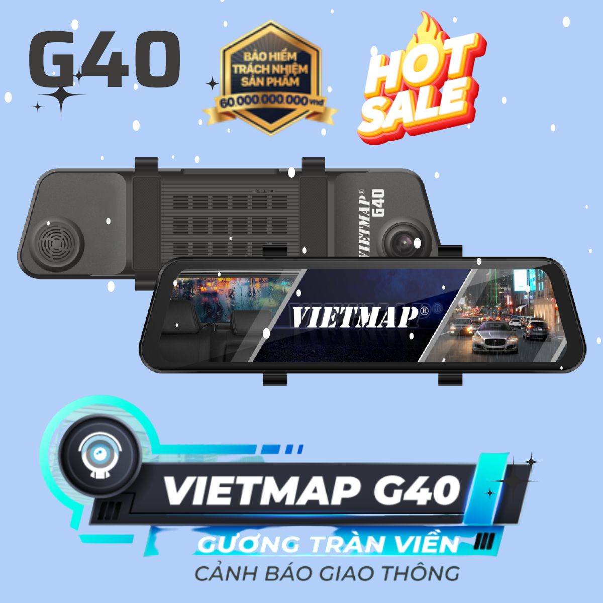 Camera hành trình gắn gương VIETMAP G40 1080P, cảnh báo tốc độ, màn hình cảm ứng, cảnh báo ADAS