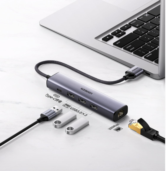 Bộ Hub chia USB 3.0 ra 3 cổng USB 3.0 + Lan Gigabit 1000Mbps Ugreen 20915