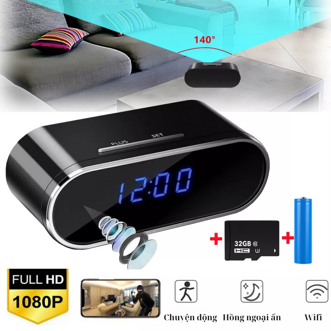 Camera Đồng Hồ Đặt Bàn K2-Look - Hình Ảnh FHD - Phát Hiện Chuyển Động - Hồng Ngoại Ẩn