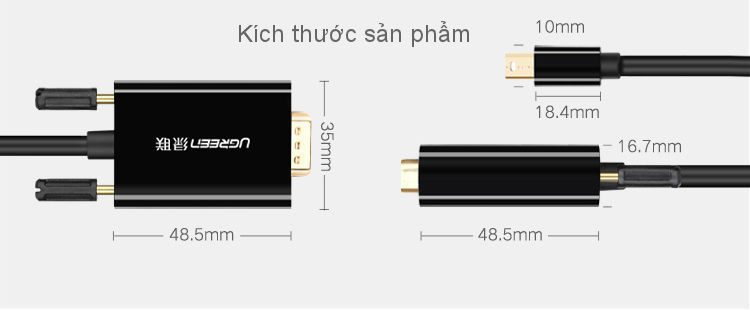 Cáp chuyển đổi Mini Displayport sang VGA dài 15m UGREEN MD103 30596 Màu Đen