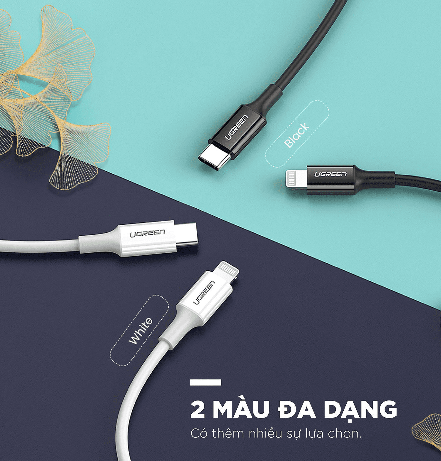 Cáp sạc nhanh USB type C to Lightning truyền dữ liệu UGREEN US171 60752 màu đen dài 2m