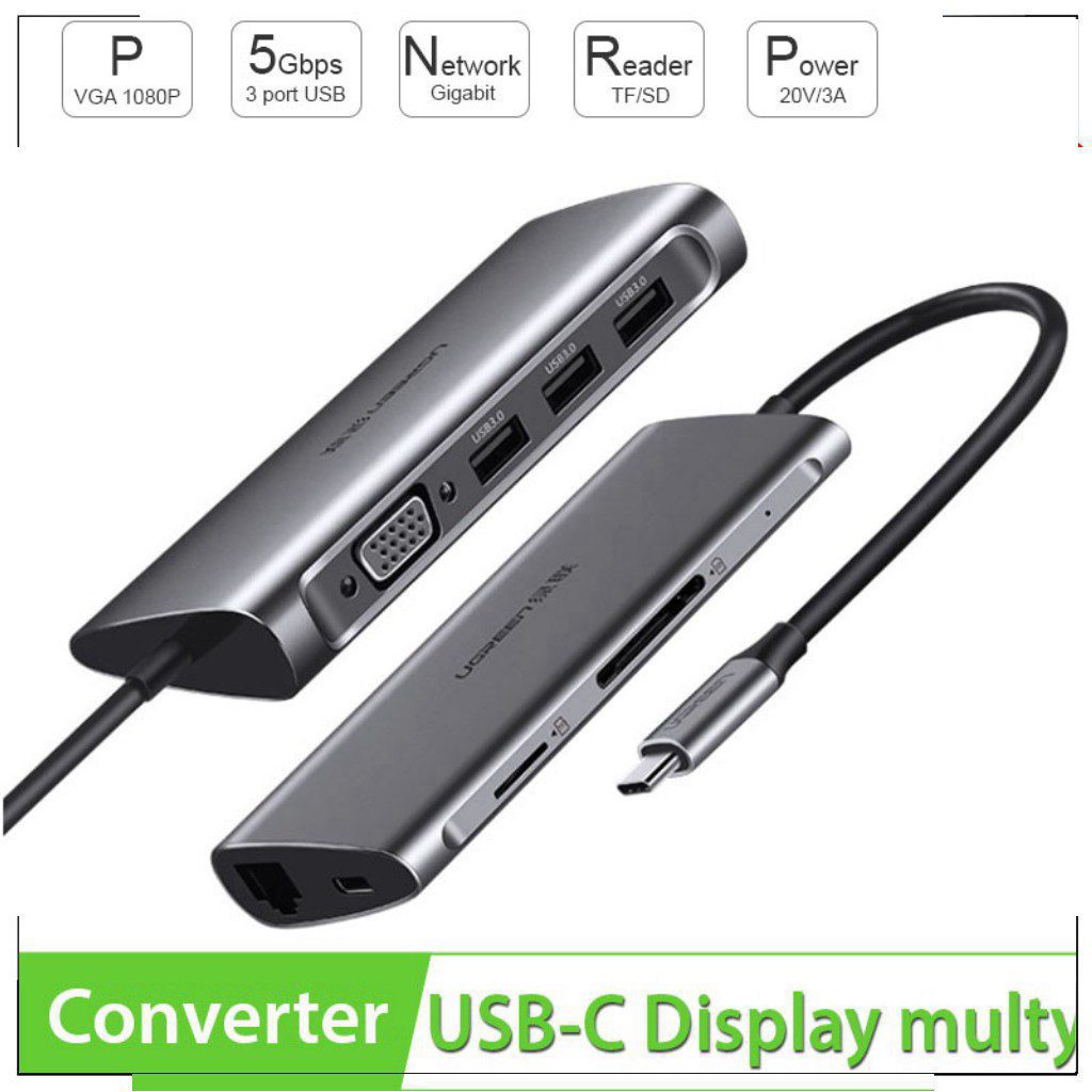 Bộ chuyển đổi Type C ra 3 cổng USB 3.0+ HDMI + tích hợp nguồn PD Ugreen 50209