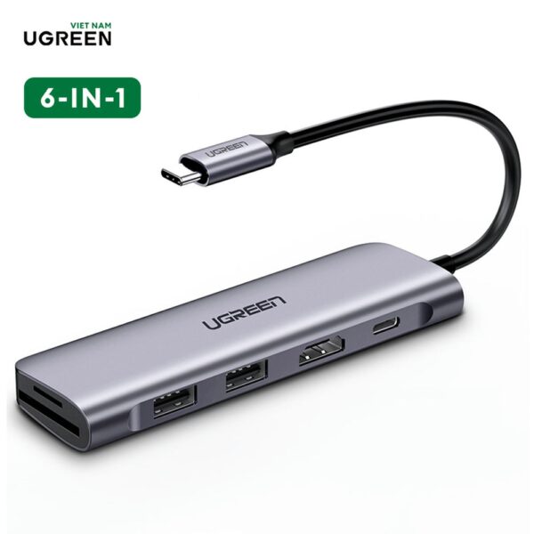 Bộ chuyển đổi Type C sang HDMI, USB 3.0, đọc thẻ SD/TF, hỗ trợ sạc PD Ugreen 70411