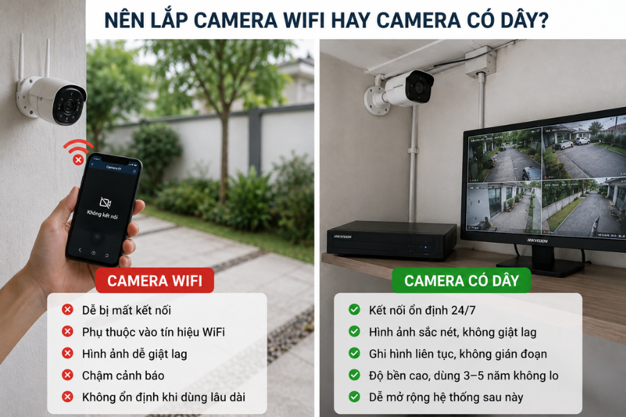 Lắp Camera WiFi Hay Camera Có Dây? So Sánh Chi Tiết Từ A–Z