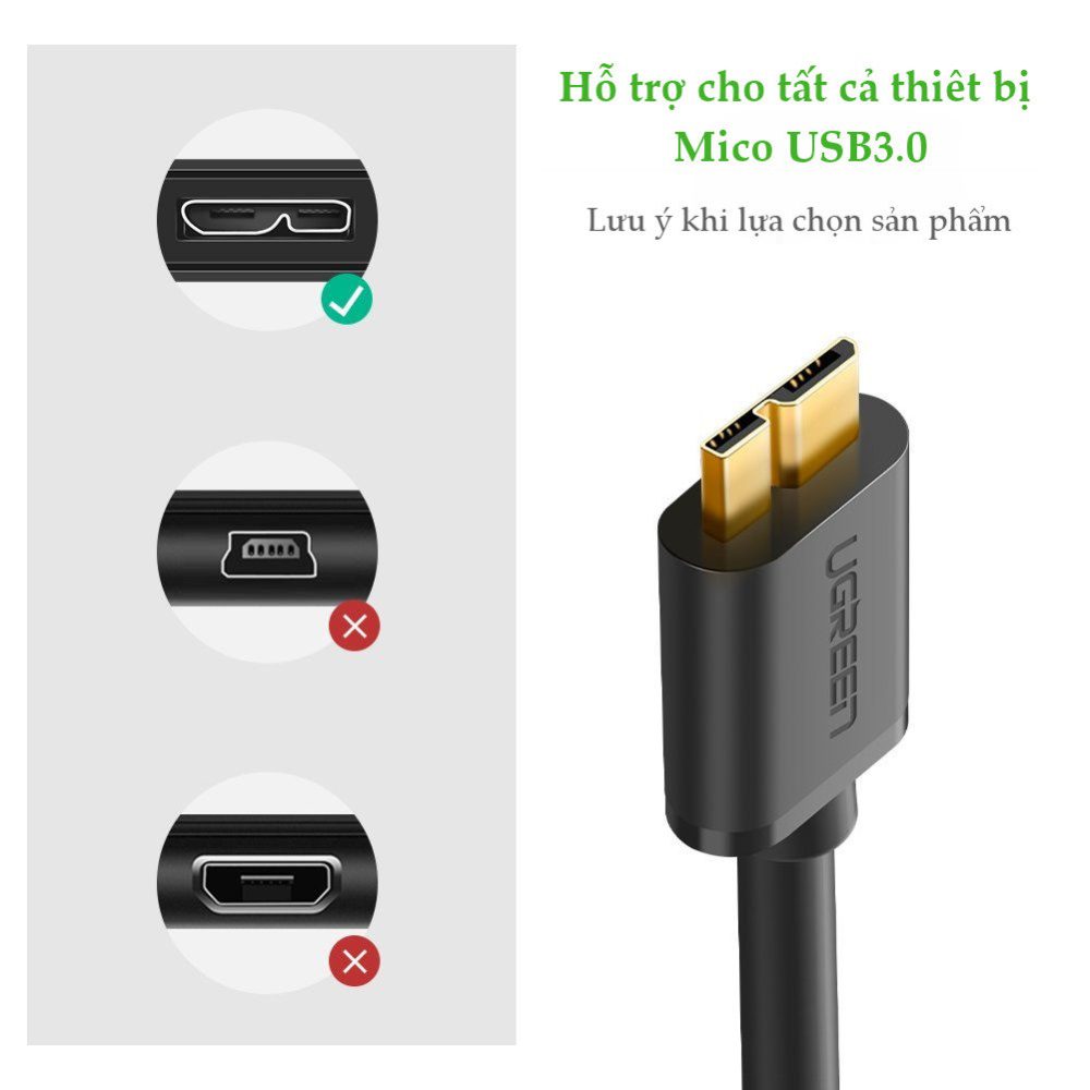 Dây cáp USB 3.0 sang Micro B dài 2m UGREEN US130 10843