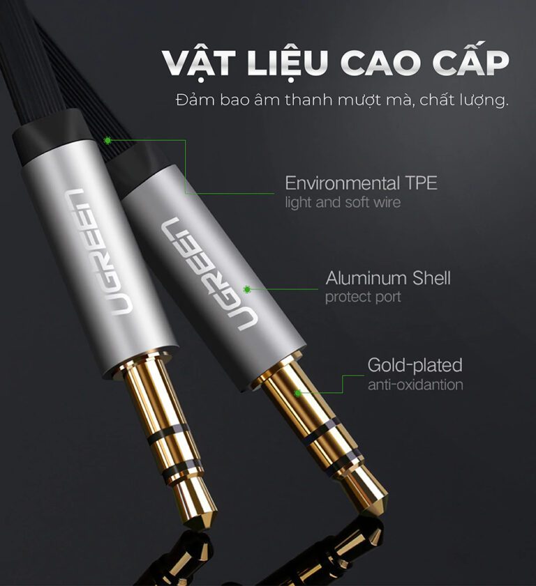 Dây Audio 3.5mm dẹt 1 đầu vuông 90 độ TPE UGREEN AV119 10599 Màu Đen Dài 2m